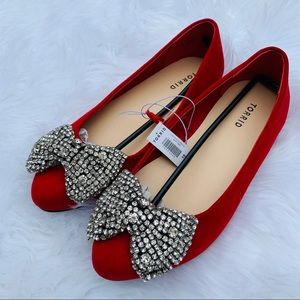 Torrid Red Rhinestone Bow Flats